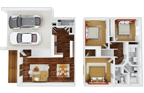 3 Bed 2.5 Bath Townhome with Attached Double stall Garage Floor Plan